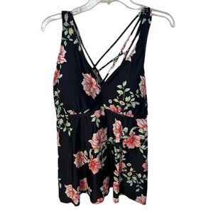 Firpearl women's floral pink and black rose strappy tankini swim top size 18